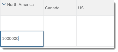 Data entered on an unbooked cell for North America